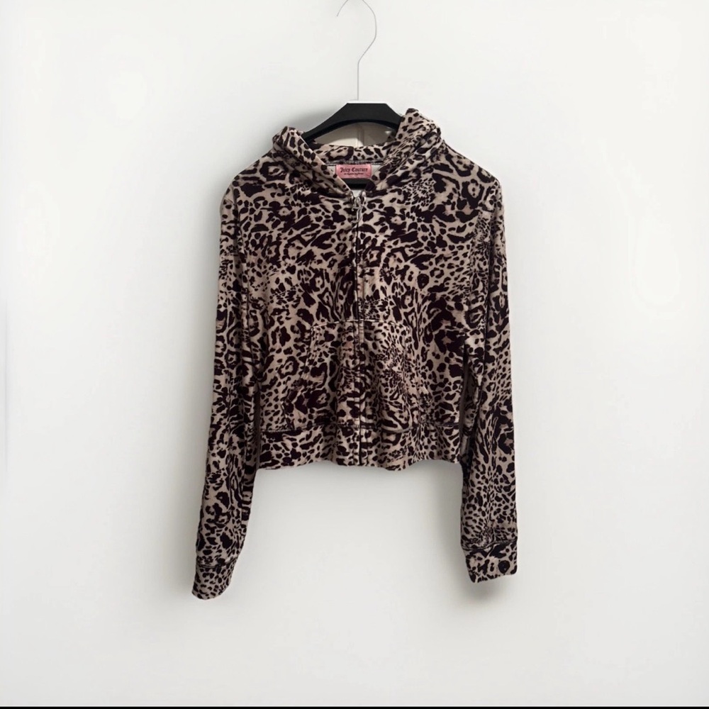 Juicy Couture Velour Juicy Ocelot Animal Print Small Bling Tracksuit Hoodie Y2K